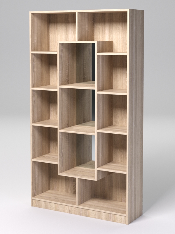 Стеллаж ДОМАШНИЙ для книг №4Б с 13-ю ячейками (задняя стенка - зеркало), Дуб Сонома