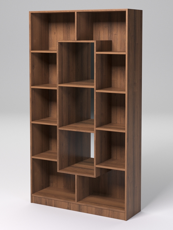 Стеллаж ДОМАШНИЙ для книг №4Б с 13-ю ячейками (задняя стенка - зеркало), Орех