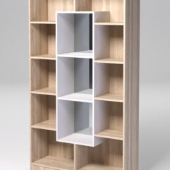 Стеллаж ДОМАШНИЙ для книг №4Б с 13-ю ячейками (задняя стенка - зеркало), Дуб Сонома и Белый