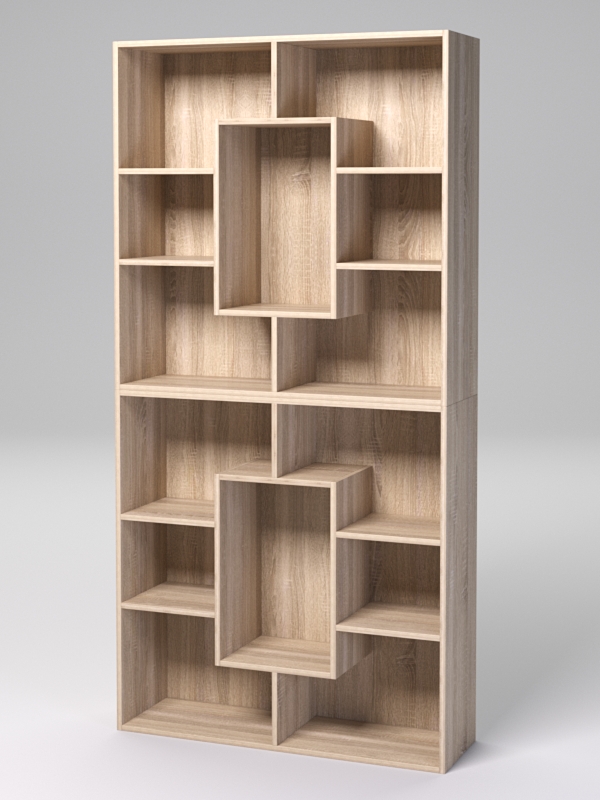 Стеллаж ДОМАШНИЙ для книг №5А с 14-ю ячейками (задняя стенка - ДВП), Дуб Сонома