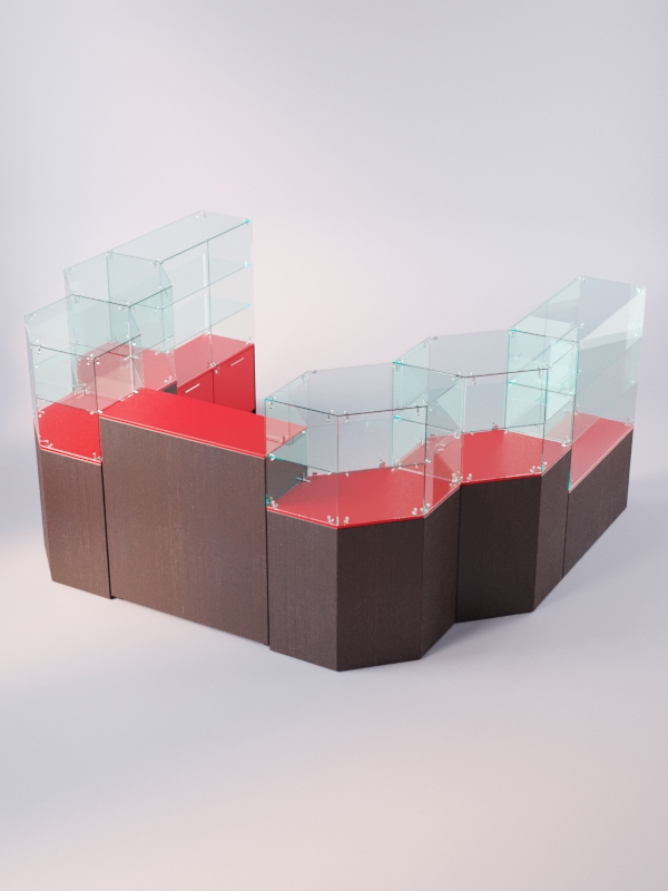 Комплект прилавков ЛОРНЕТ №12, Дуб Венге + Красный