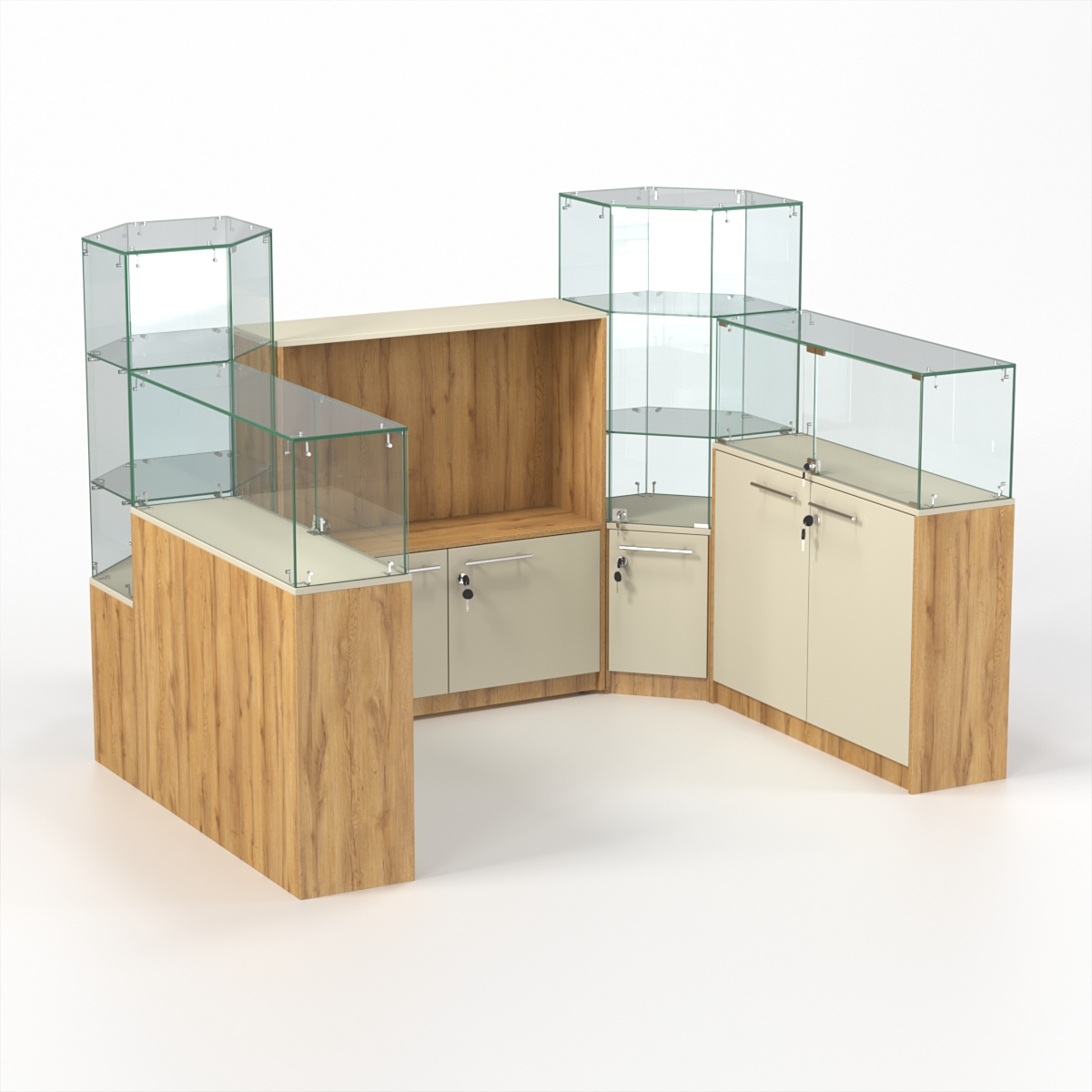 Комплект прилавков КОДИ №3, Дуб Золотистый и Крем Вайс