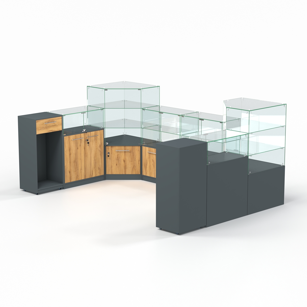 Комплект прилавков ФЕЕРВЕРК №4, Темно-серый и Дуб Золотистый