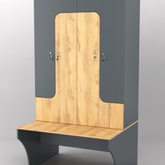 Комплект шкафов для раздевалок со скамейкой ТРЕНЕР №1, Темно-серый и Дуб Золотистый