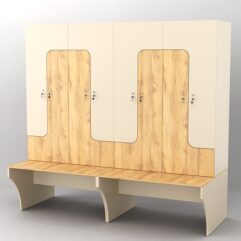 Комплект шкафов для раздевалок со скамейкой ТРЕНЕР №2, Крем Вайс и Дуб Золотистый