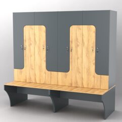 Комплект шкафов для раздевалок со скамейкой ТРЕНЕР №2, Темно-серый и Дуб Золотистый