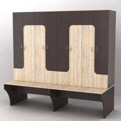 Комплект шкафов для раздевалок со скамейкой ТРЕНЕР №2, Дуб Венге и Дуб Сонома