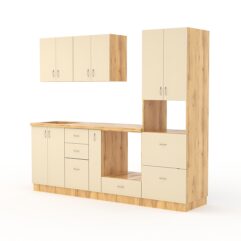 Кухонный гарнитур со столешницей 38мм №3, Дуб Золотистый и Крем Вайс