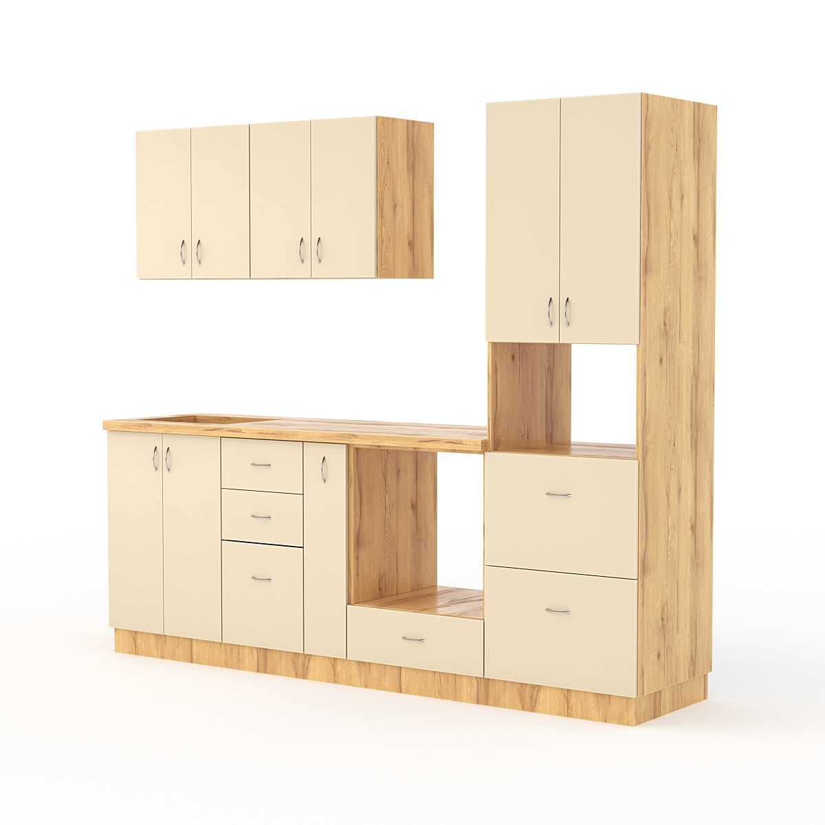 Кухонный гарнитур со столешницей 38мм №3, Дуб Золотистый и Крем Вайс