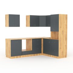 Кухонный гарнитур со столешницей 38мм №5, Дуб Золотистый и Темно-Серый