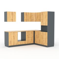 Кухонный гарнитур со столешницей 38мм №5, Темно-серый и Дуб Золотистый