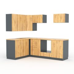 Кухонный гарнитур со столешницей 38мм №6, Темно-серый и Дуб Золотистый