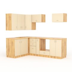 Кухонный гарнитур со столешницей 38мм №6, Дуб Золотистый и Крем Вайс