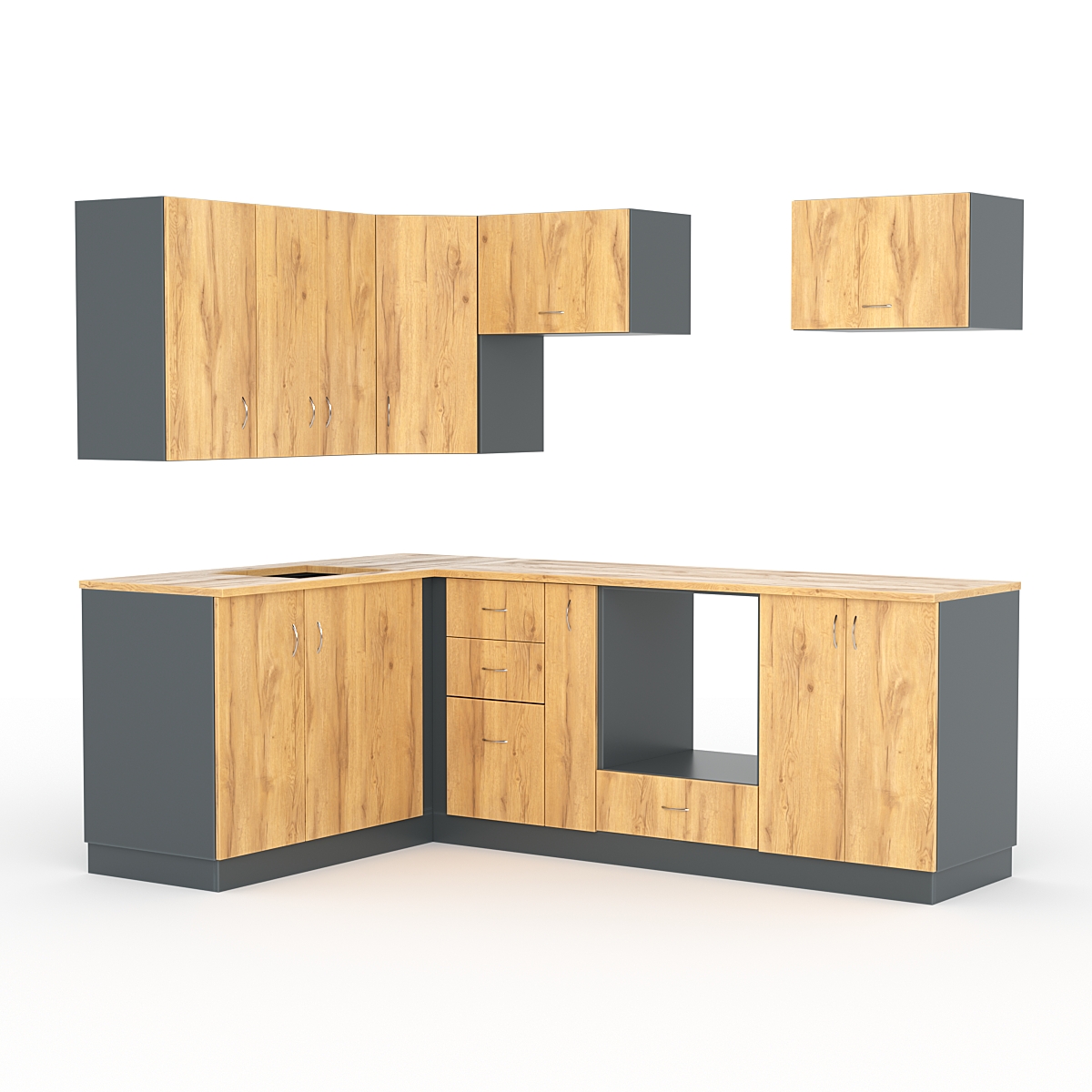 Кухонный гарнитур со столешницей 25мм №6A, Темно-серый и Дуб Золотистый