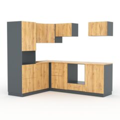 Кухонный гарнитур со столешницей 25мм №9A, Темно-серый и Дуб Золотистый