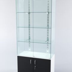 Витрина ХАЙТЕК КВАДРО №1-1 (задняя стенка - стекло), Белый+Черный