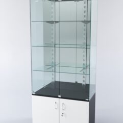 Витрина ХАЙТЕК КВАДРО №1-2 (задняя стенка - зеркало), Черный+Белый