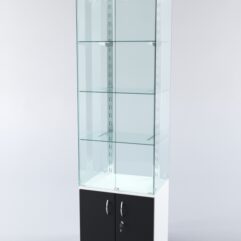 Витрина ХАЙТЕК КВАДРО №2-1 (задняя стенка - стекло), Белый+Черный