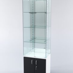 Витрина ХАЙТЕК КВАДРО №2-2 (задняя стенка - зеркало), Белый+Черный