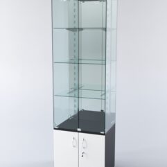 Витрина ХАЙТЕК КВАДРО №2-2 (задняя стенка - зеркало), Черный+Белый