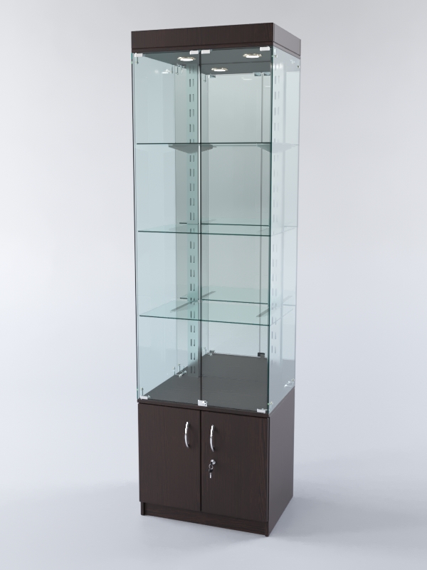 Витрина ХАЙТЕК КВАДРО №2-2 (задняя стенка - зеркало), Дуб Венге