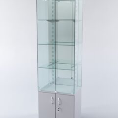 Витрина ХАЙТЕК КВАДРО №2-2 (задняя стенка - зеркало), Серый