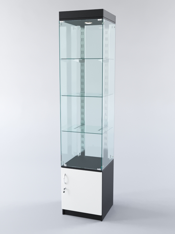 Витрина ХАЙТЕК КВАДРО №3-1 (задняя стенка - стекло), Черный+Белый