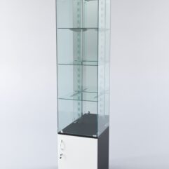 Витрина ХАЙТЕК КВАДРО №3-2 (задняя стенка - зеркало), Черный+Белый