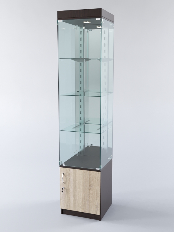 Витрина ХАЙТЕК КВАДРО №3-2 (задняя стенка - зеркало), Дуб Венге + Дуб Сонома