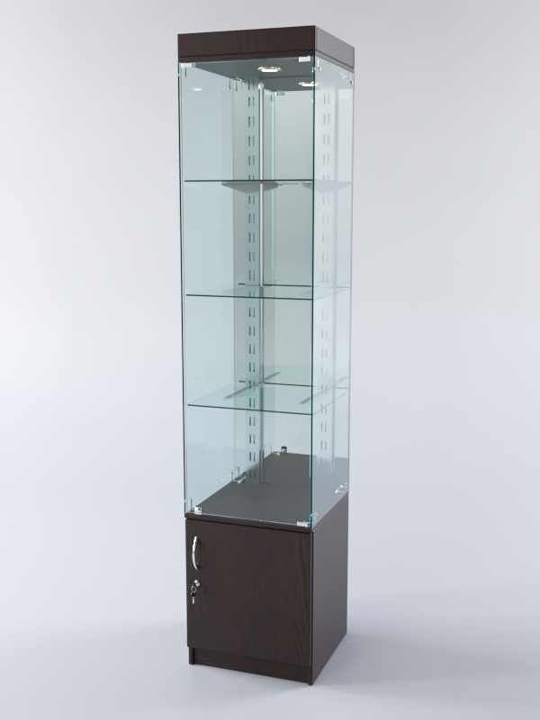 Витрина ХАЙТЕК КВАДРО №3-2 (задняя стенка - зеркало), Дуб Венге