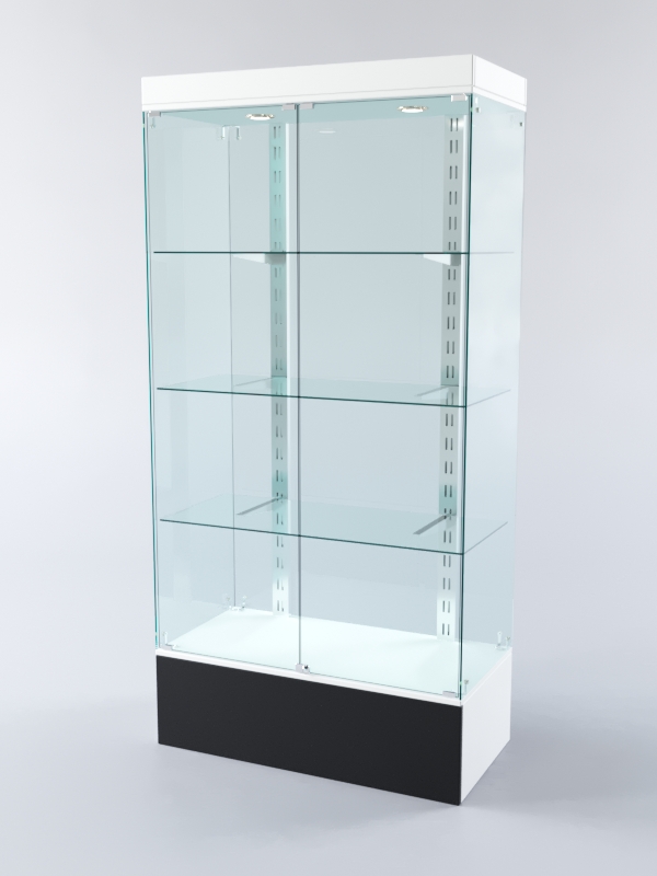 Витрина ХАЙТЕК КВАДРО №4-1 (задняя стенка - стекло), Белый+Черный