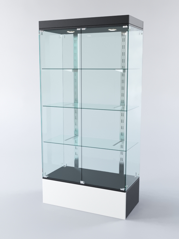 Витрина ХАЙТЕК КВАДРО №4-1 (задняя стенка - стекло), Черный+Белый