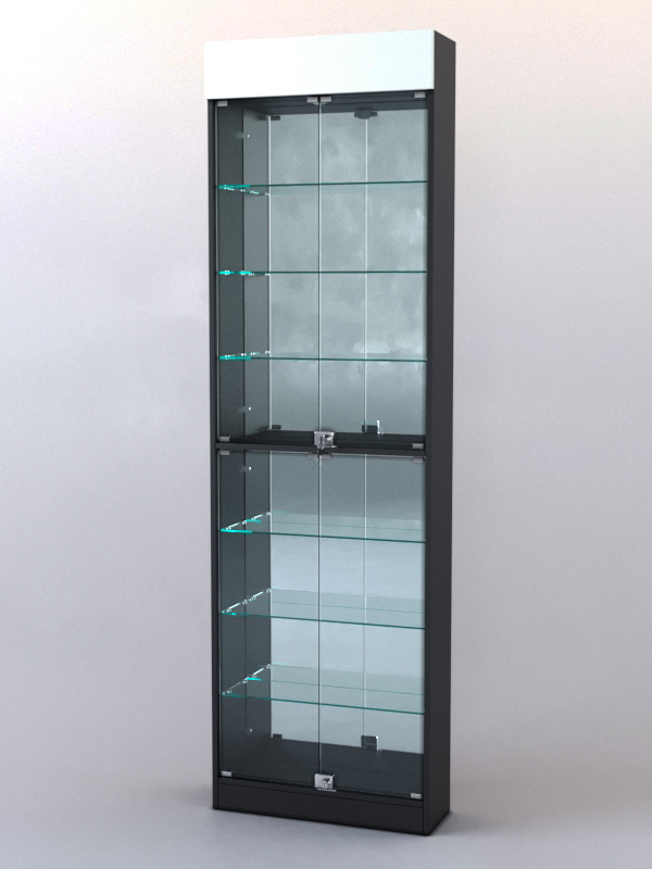 Витрина ШАЛОСТЬ №2-2-600 (задняя стенка зеркало), Черный + Белый