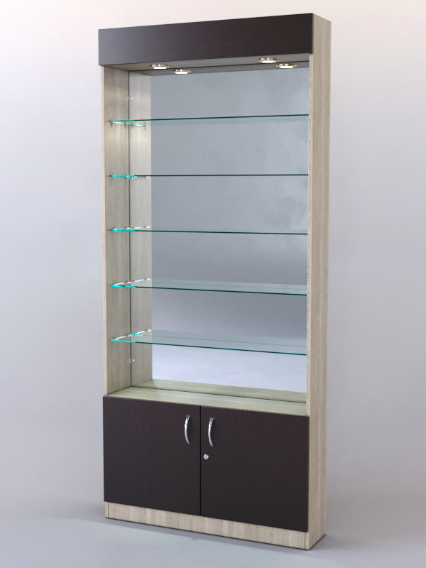 Стеллаж ШАЛОСТЬ №1-2-900 (задняя стенка зеркало), Дуб Сонома + Дуб Венге