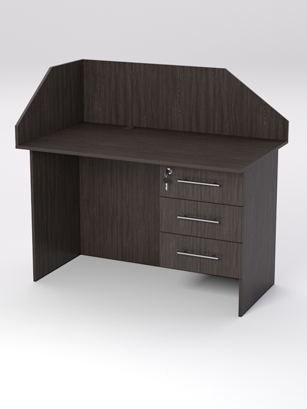 Стол однотумбовый офисный С-06А (правосторонний) с экраном, Дуб Венге