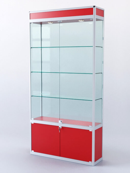 Витрина ПРЯМОУГОЛЬНАЯ №1-300-2 (задняя стенка - стекло), Красный 0149 BS