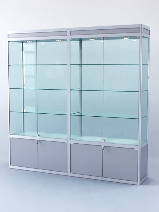 Витрина ПРЯМОУГОЛЬНАЯ №1-2м-400-2 (задняя стенка - стекло), Серый