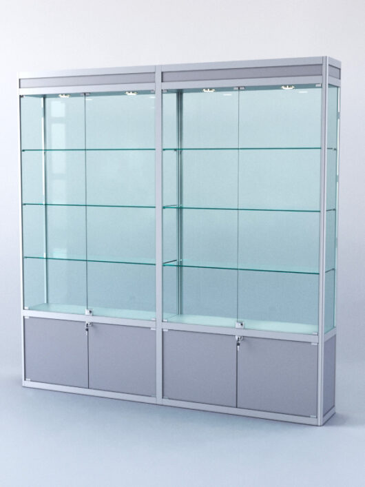 Витрина ПРЯМОУГОЛЬНАЯ №1-2м-300-2 (задняя стенка - стекло), Серый