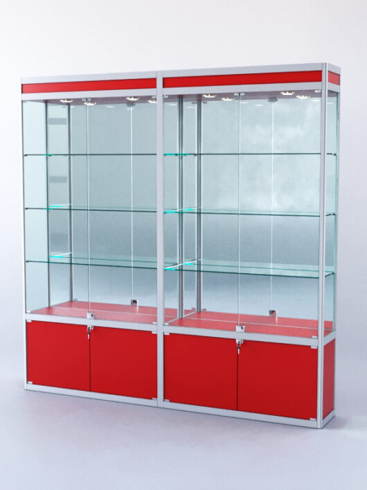 Витрина ПРЯМОУГОЛЬНАЯ №1-2м-300-3 (задняя стенка - зеркало), Красный 0149 BS