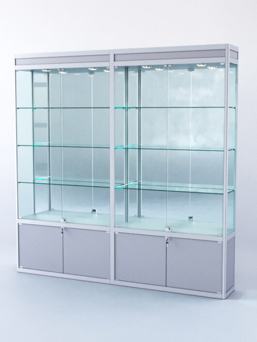 Витрина ПРЯМОУГОЛЬНАЯ №1-2м-300-3 (задняя стенка - зеркало), Серый