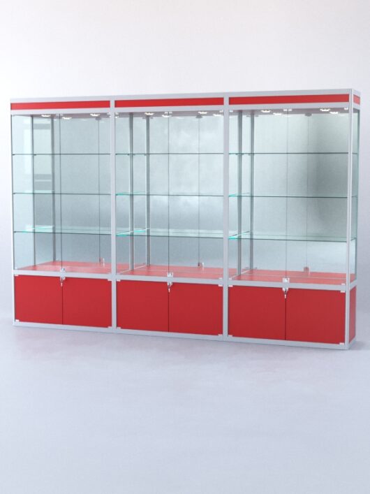 Витрина ПРЯМОУГОЛЬНАЯ №1-3м-400-3 (задняя стенка - зеркало), Красный 0149 BS