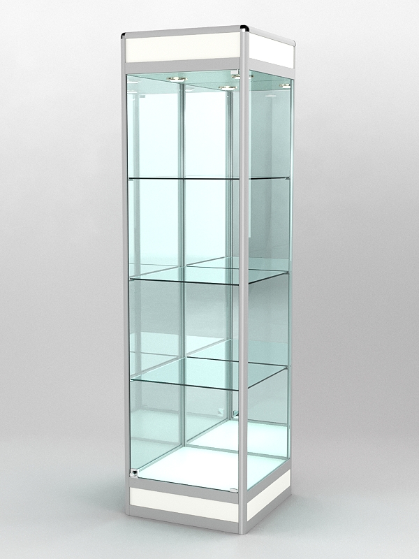 Витрина ПРОФИЛЬ ПОДИУМ №3-500-3 (задняя стенка - зеркало), Белый