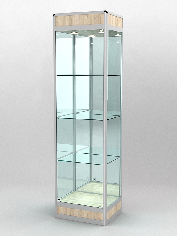 Витрина ПРОФИЛЬ ПОДИУМ №3-400-3 (задняя стенка - зеркало), Дуб Сонома