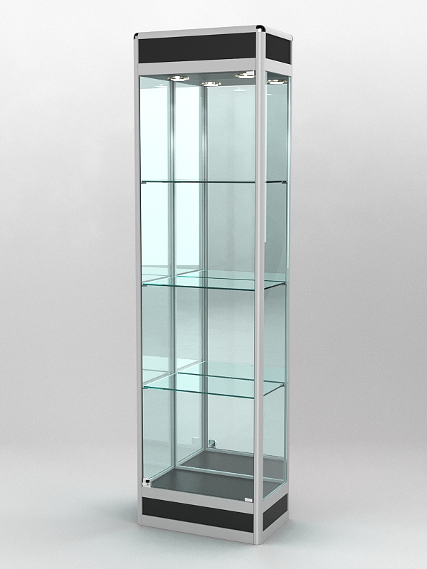Витрина ПРОФИЛЬ ПОДИУМ №3-300-3 (задняя стенка - зеркало), Черный