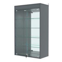 Витрина настенная №2-4АГ с зеркалом и с подсветкой, Темно-Серый