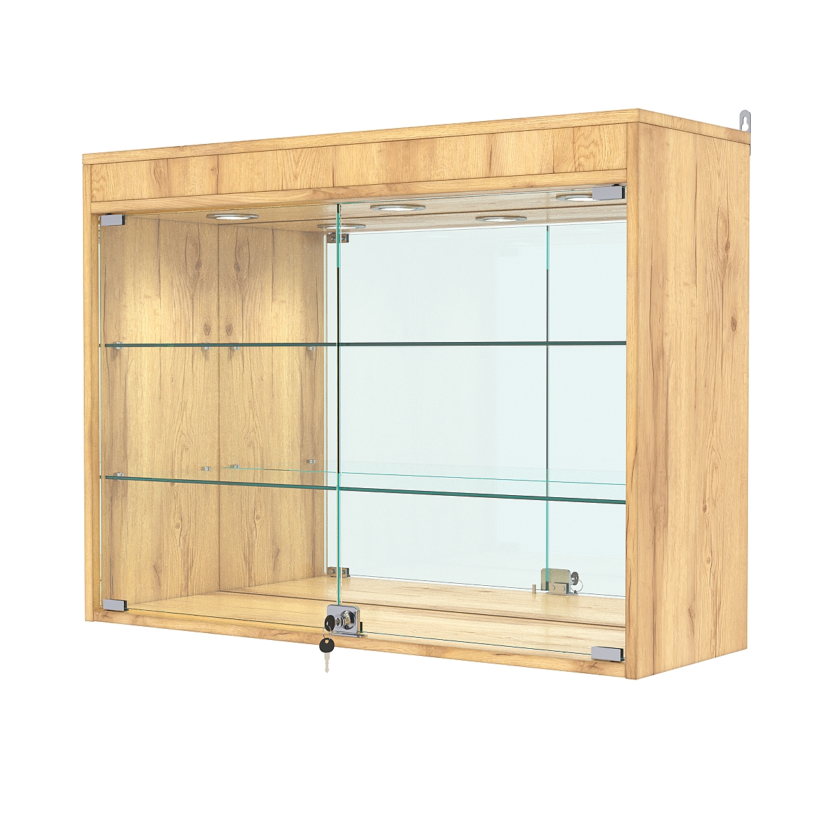 Витрина настенная №3-4АГ с зеркалом и с подсветкой, Дуб Золотистый