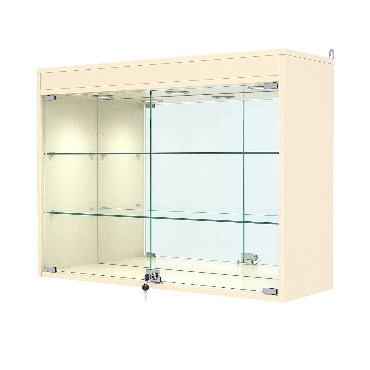 Витрина настенная №3-4АГ с зеркалом и с подсветкой, Крем Вайс