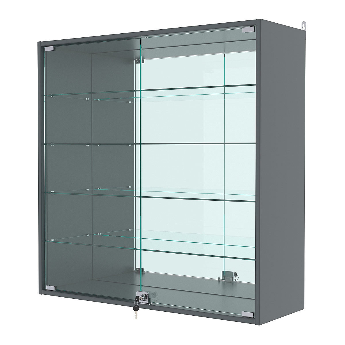 Витрина настенная №4-2АГ с зеркалом, Темно-Серый