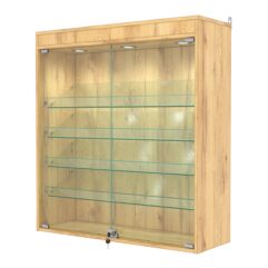 Витрина настенная №4-3АКГ с подсветкой, Дуб Золотистый