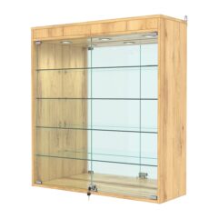 Витрина настенная №4-4АГ с зеркалом и с подсветкой, Дуб Золотистый